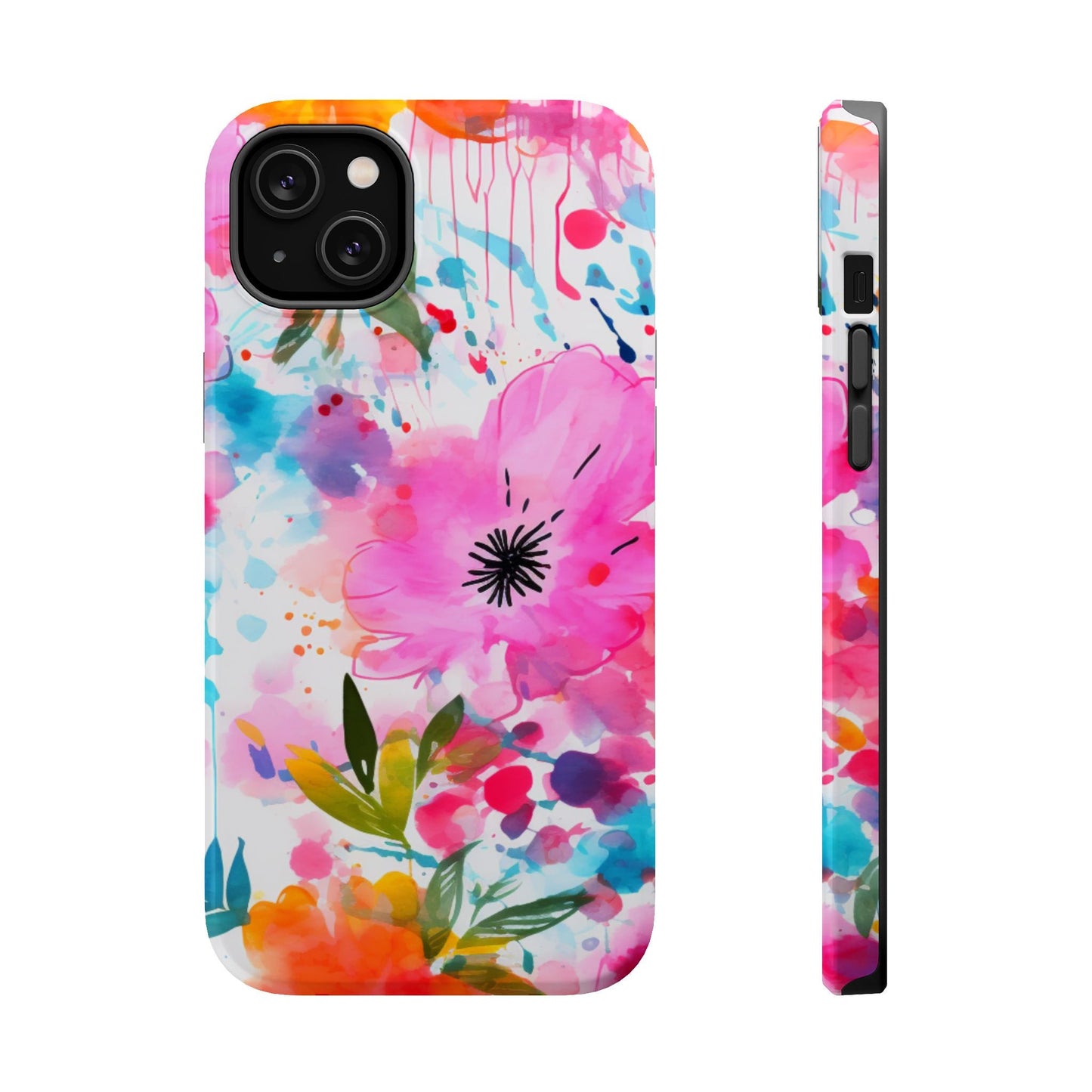 Color Splash Pink & Orange Watercolor Floral - MagSafe iPhone Case - BOGO Cases
