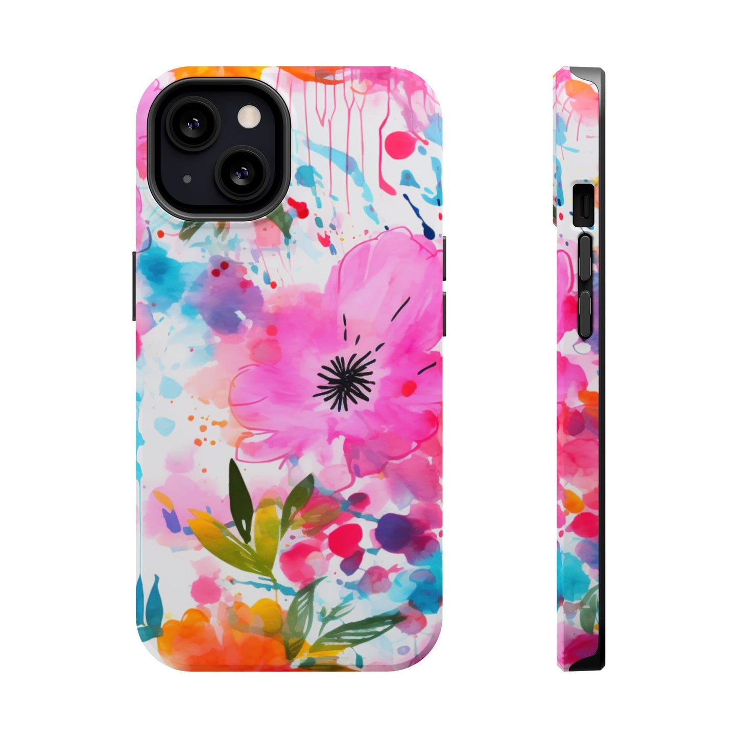 Color Splash Pink & Orange Watercolor Floral - MagSafe iPhone Case - BOGO Cases