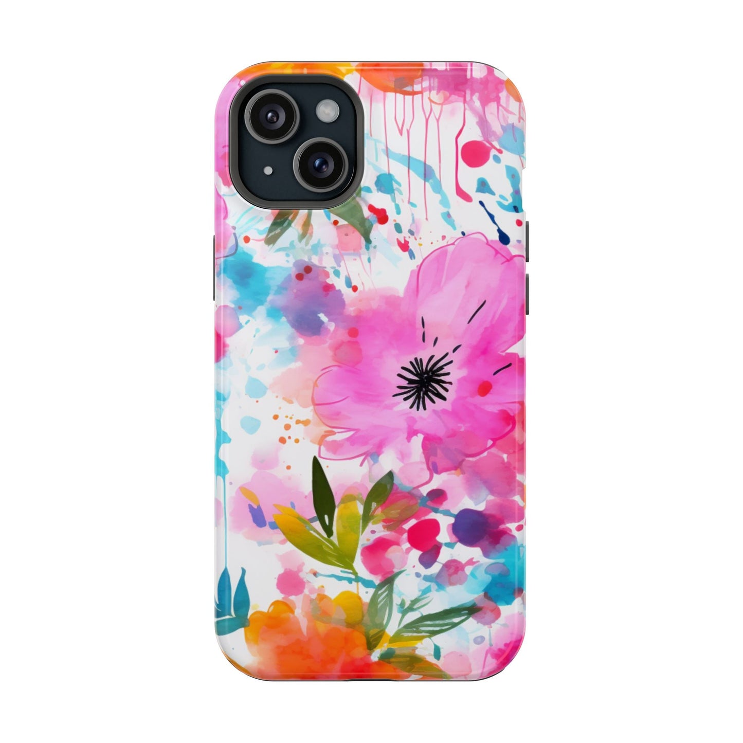 Color Splash Pink & Orange Watercolor Floral - MagSafe iPhone Case - BOGO Cases