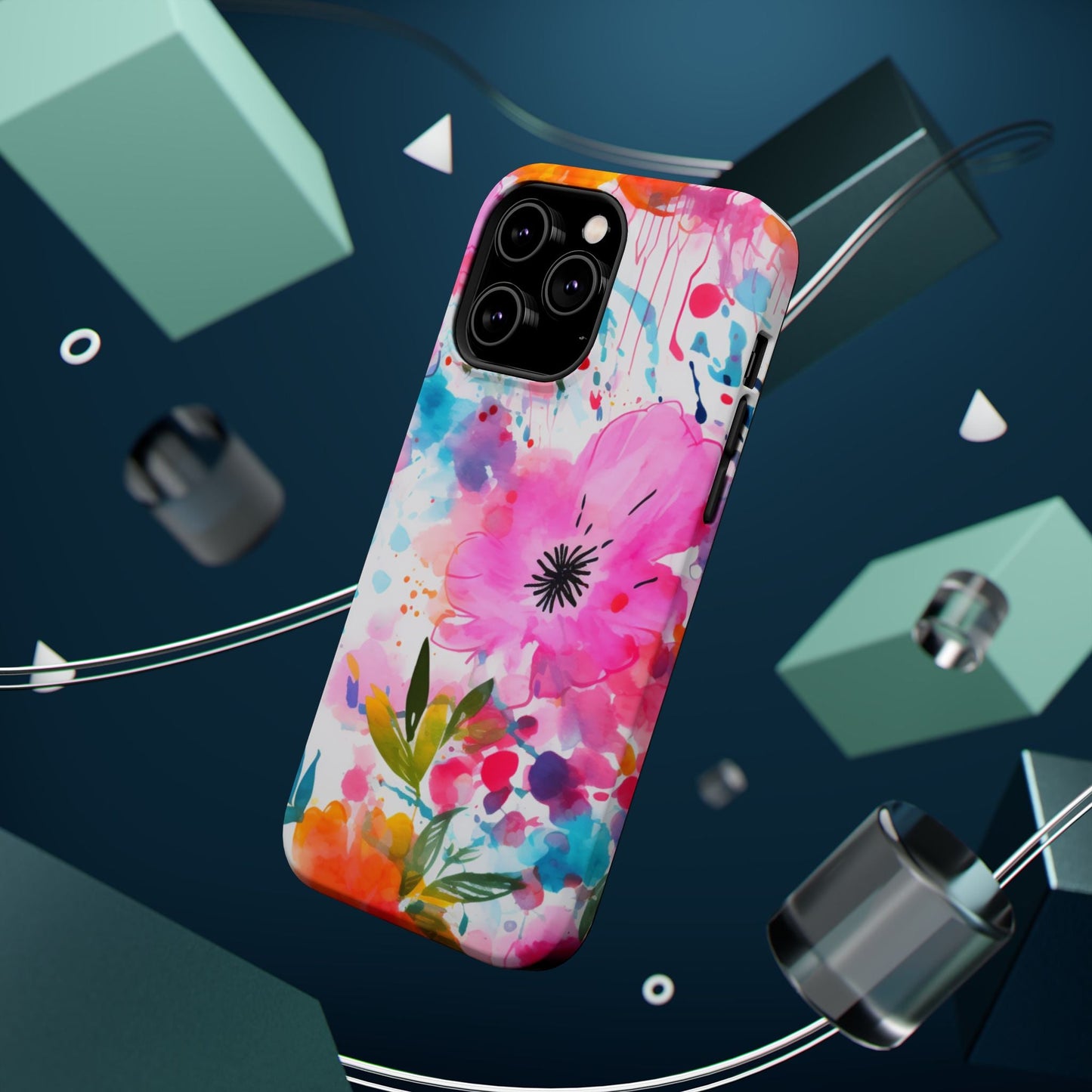 Color Splash Pink & Orange Watercolor Floral - MagSafe iPhone Case - BOGO Cases