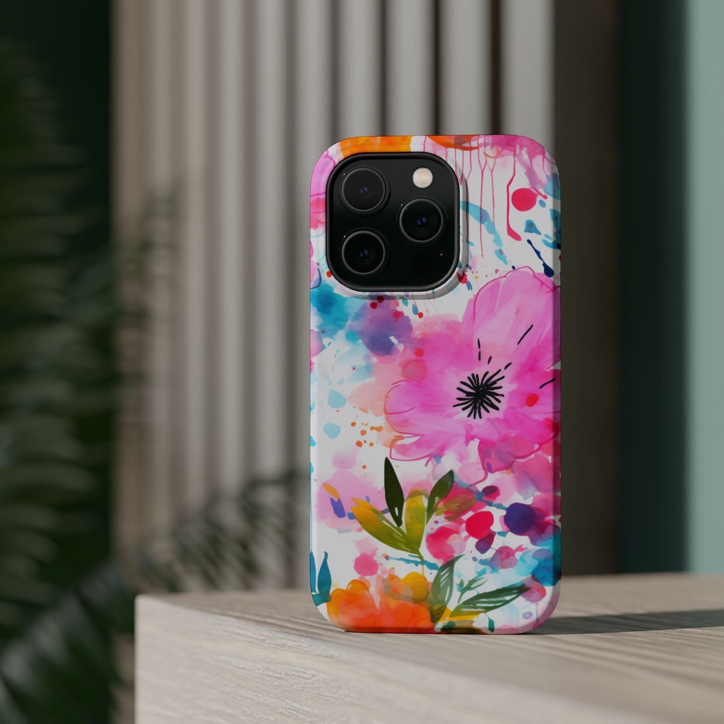Color Splash Pink & Orange Watercolor Floral - MagSafe iPhone Case - BOGO Cases