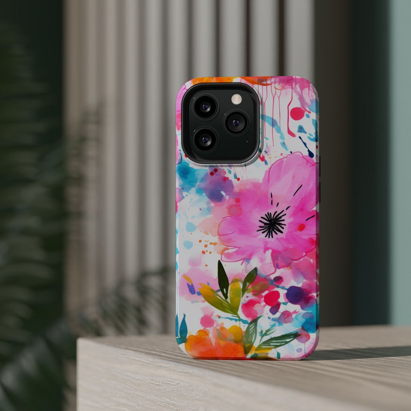 Color Splash Pink & Orange Watercolor Floral - MagSafe iPhone Case - BOGO Cases