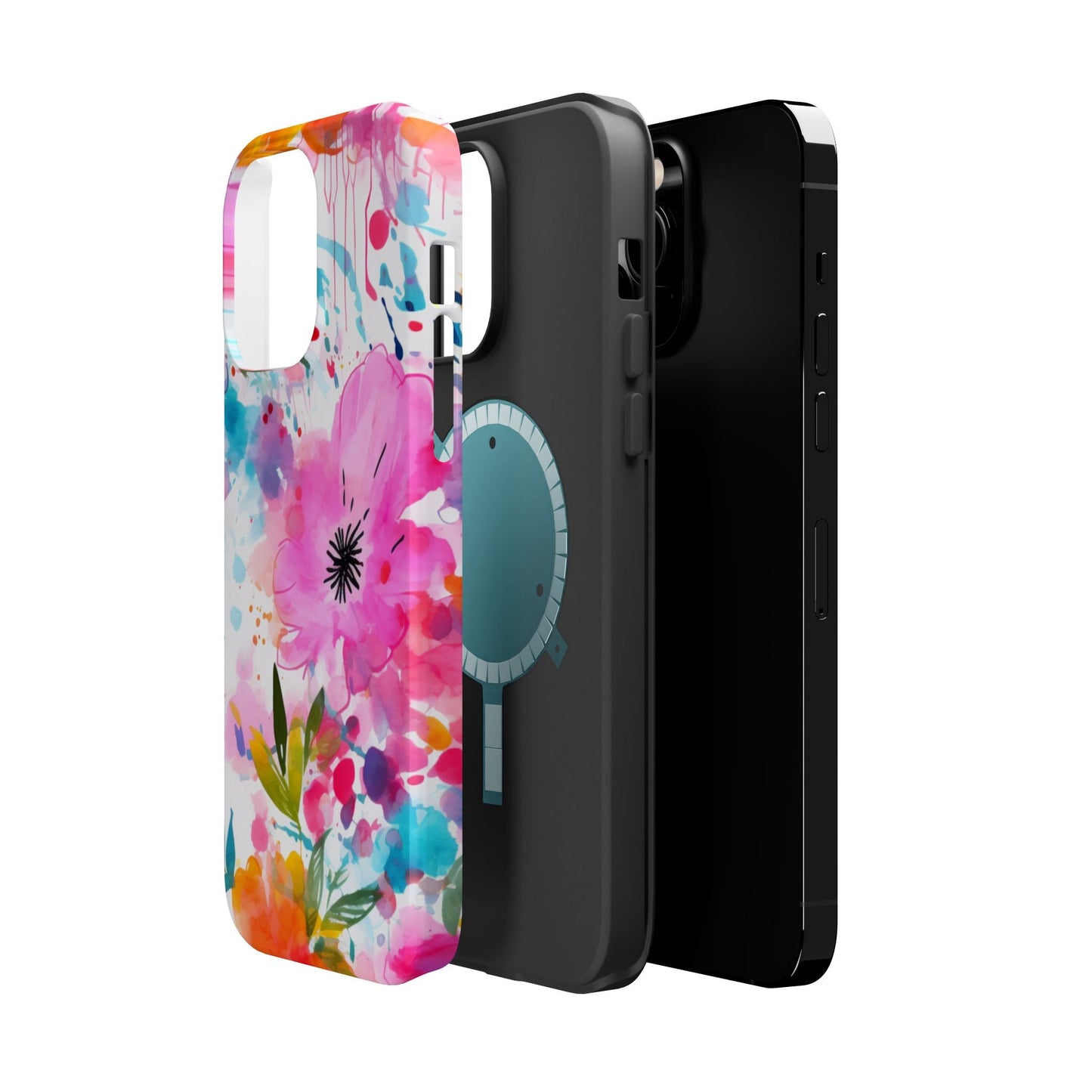 Color Splash Pink & Orange Watercolor Floral - MagSafe iPhone Case - BOGO Cases
