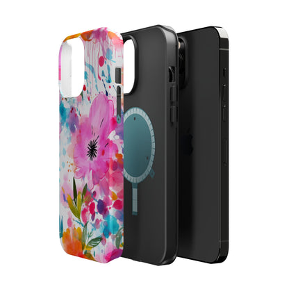 Color Splash Pink & Orange Watercolor Floral - MagSafe iPhone Case - BOGO Cases