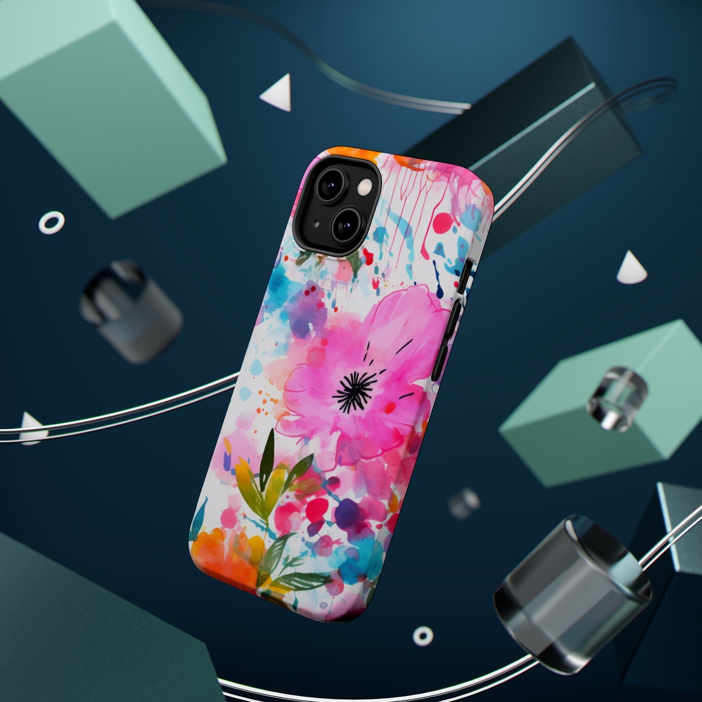 Color Splash Pink & Orange Watercolor Floral - MagSafe iPhone Case - BOGO Cases