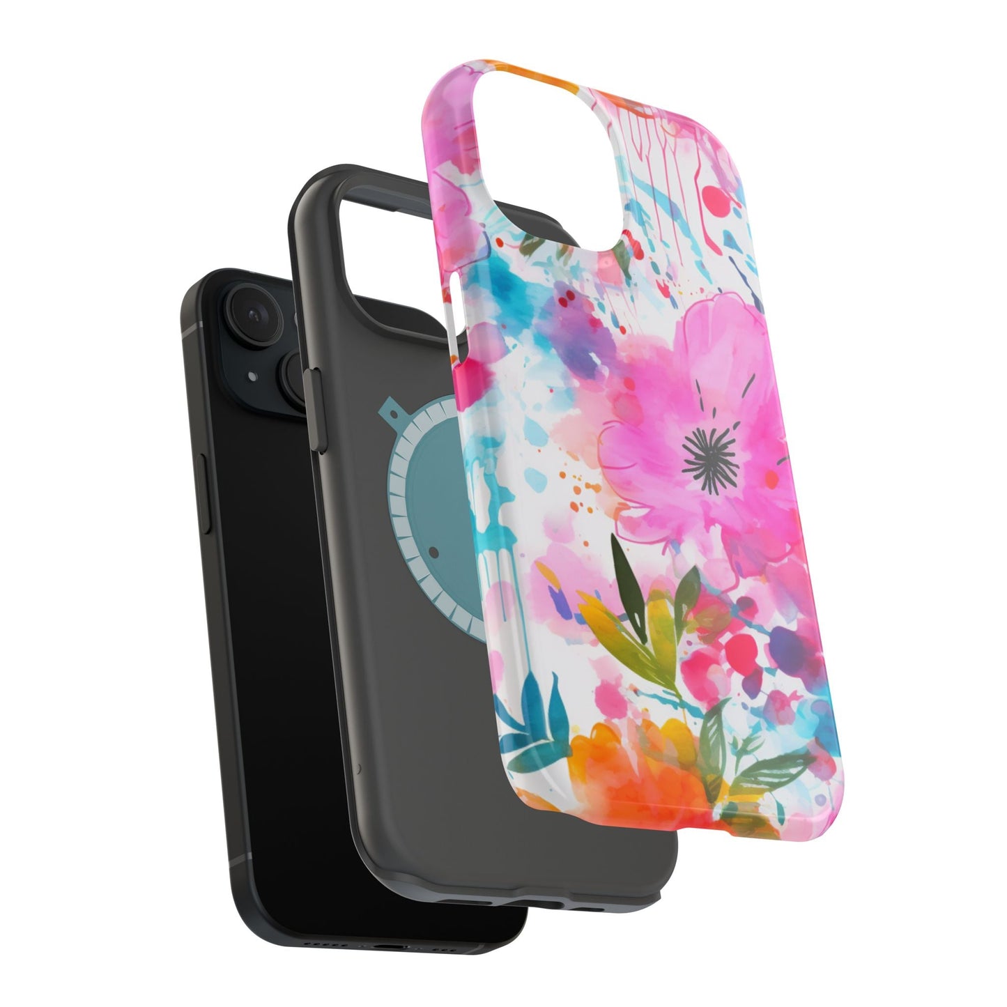 Color Splash Pink & Orange Watercolor Floral - MagSafe iPhone Case - BOGO Cases