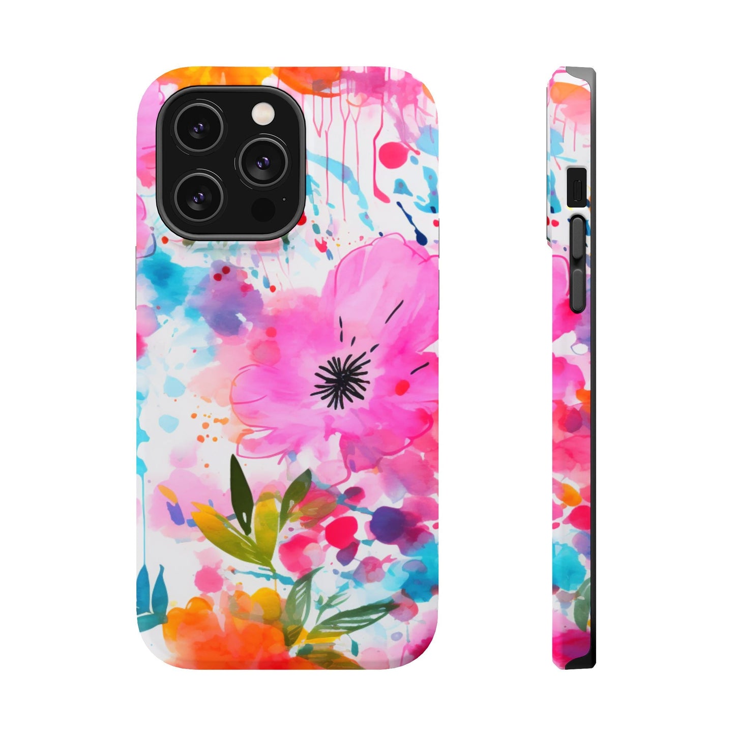 Color Splash Pink & Orange Watercolor Floral - MagSafe iPhone Case - BOGO Cases
