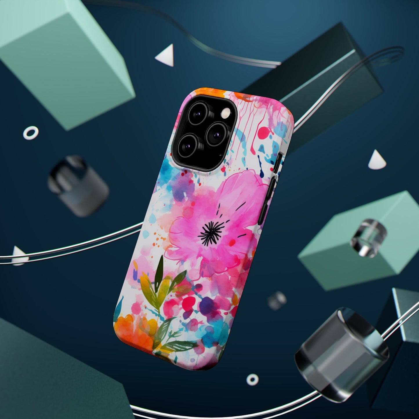 Color Splash Pink & Orange Watercolor Floral - MagSafe iPhone Case - BOGO Cases