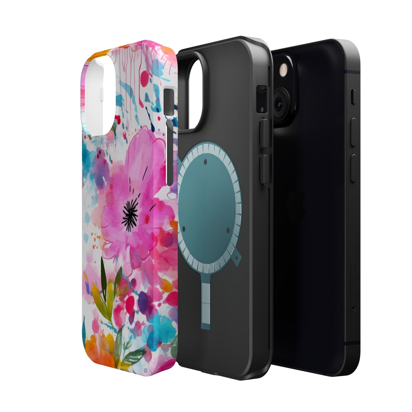 Color Splash Pink & Orange Watercolor Floral - MagSafe iPhone Case - BOGO Cases