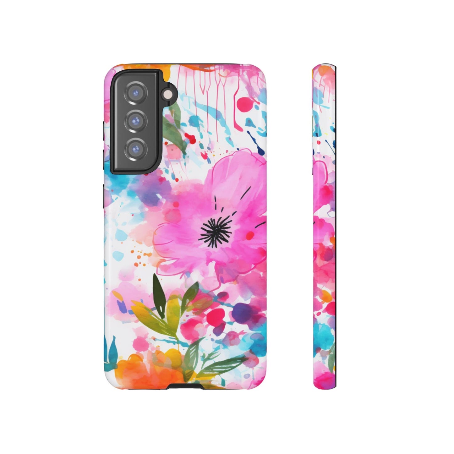 Color Splash Pink & Orange Watercolor Floral - Samsung Galaxy Case - BOGO Cases