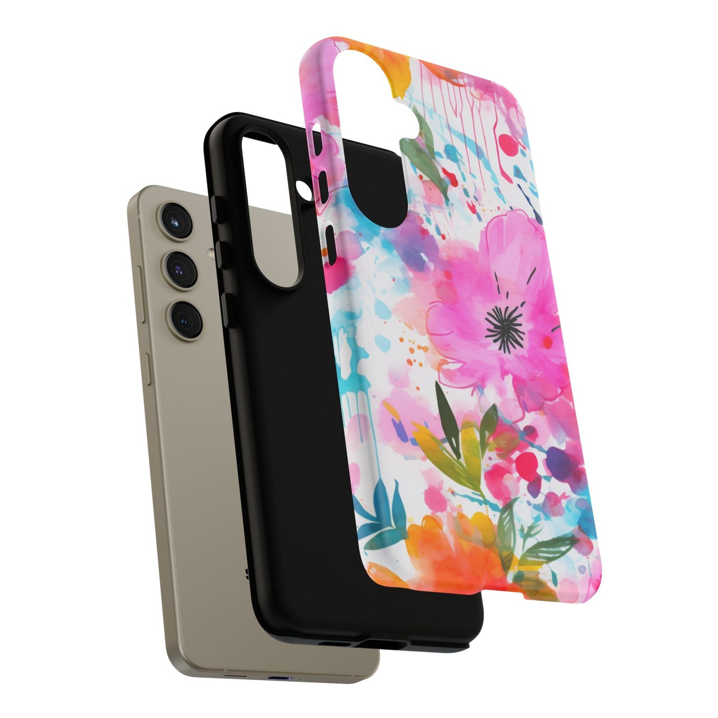 Color Splash Pink & Orange Watercolor Floral - Samsung Galaxy Case - BOGO Cases