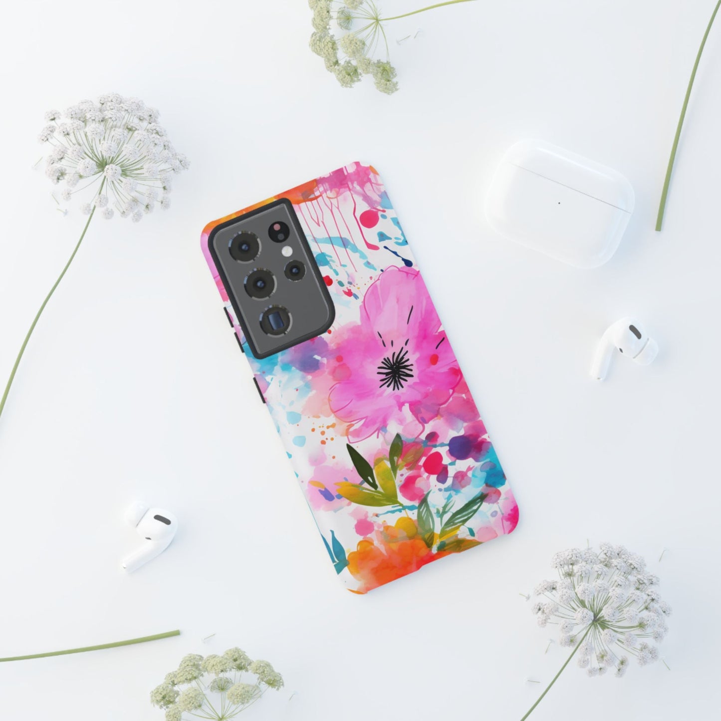 Color Splash Pink & Orange Watercolor Floral - Samsung Galaxy Case - BOGO Cases