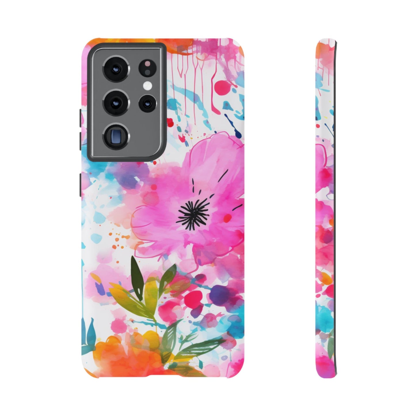 Color Splash Pink & Orange Watercolor Floral - Samsung Galaxy Case - BOGO Cases