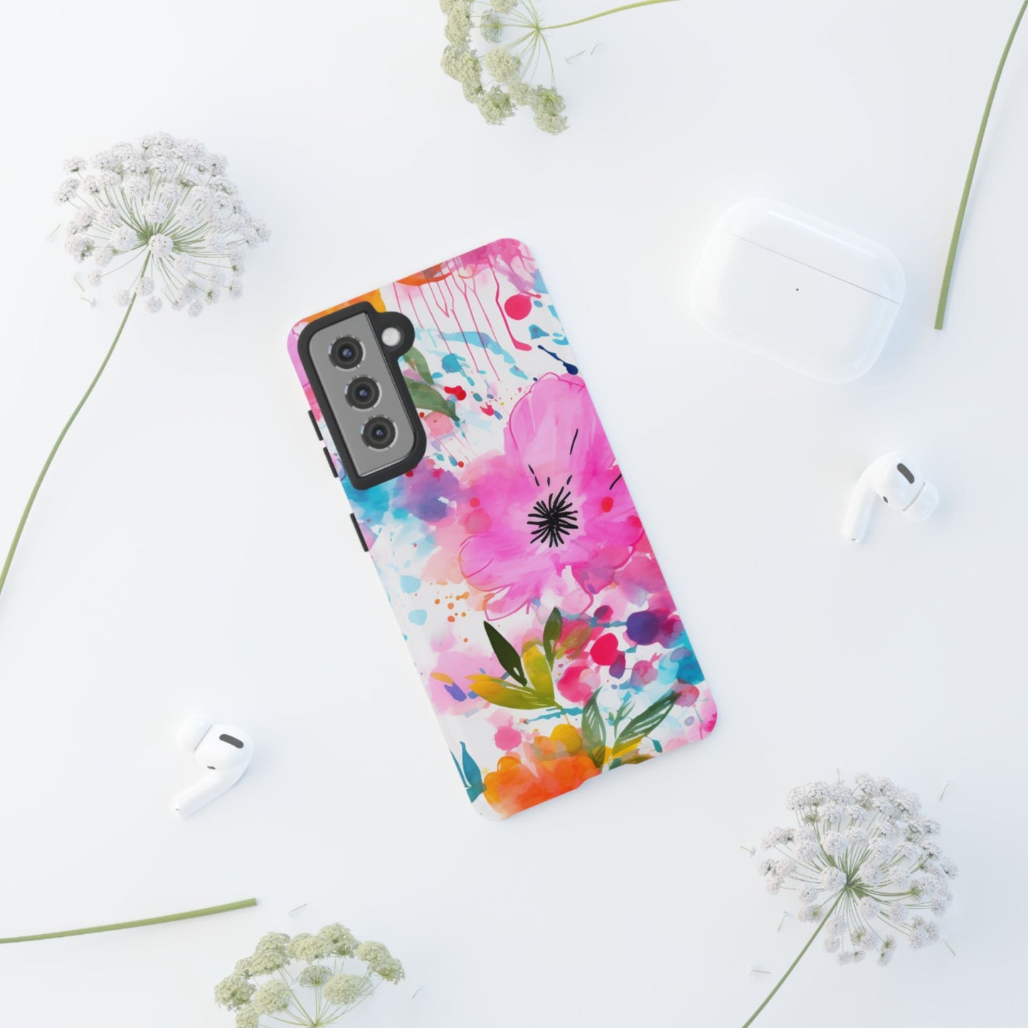 Color Splash Pink & Orange Watercolor Floral - Samsung Galaxy Case - BOGO Cases