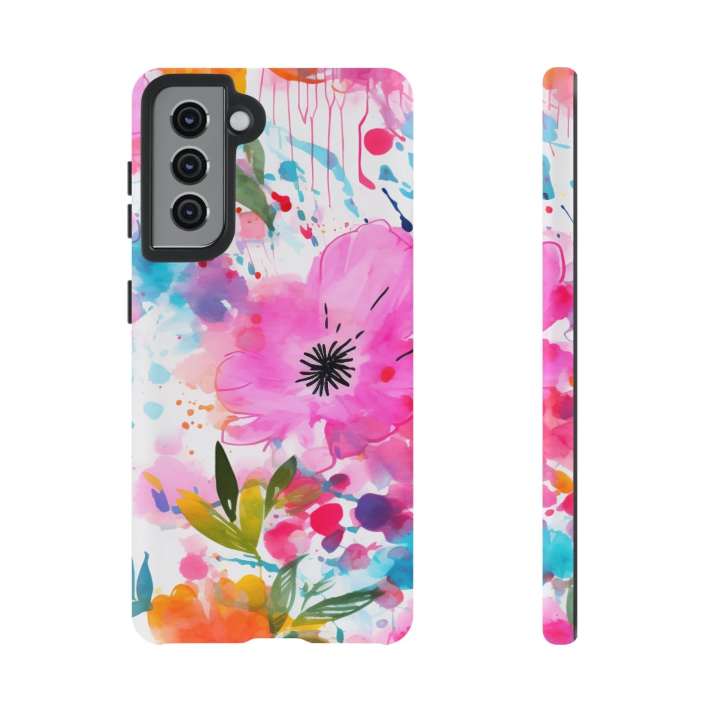 Color Splash Pink & Orange Watercolor Floral - Samsung Galaxy Case - BOGO Cases