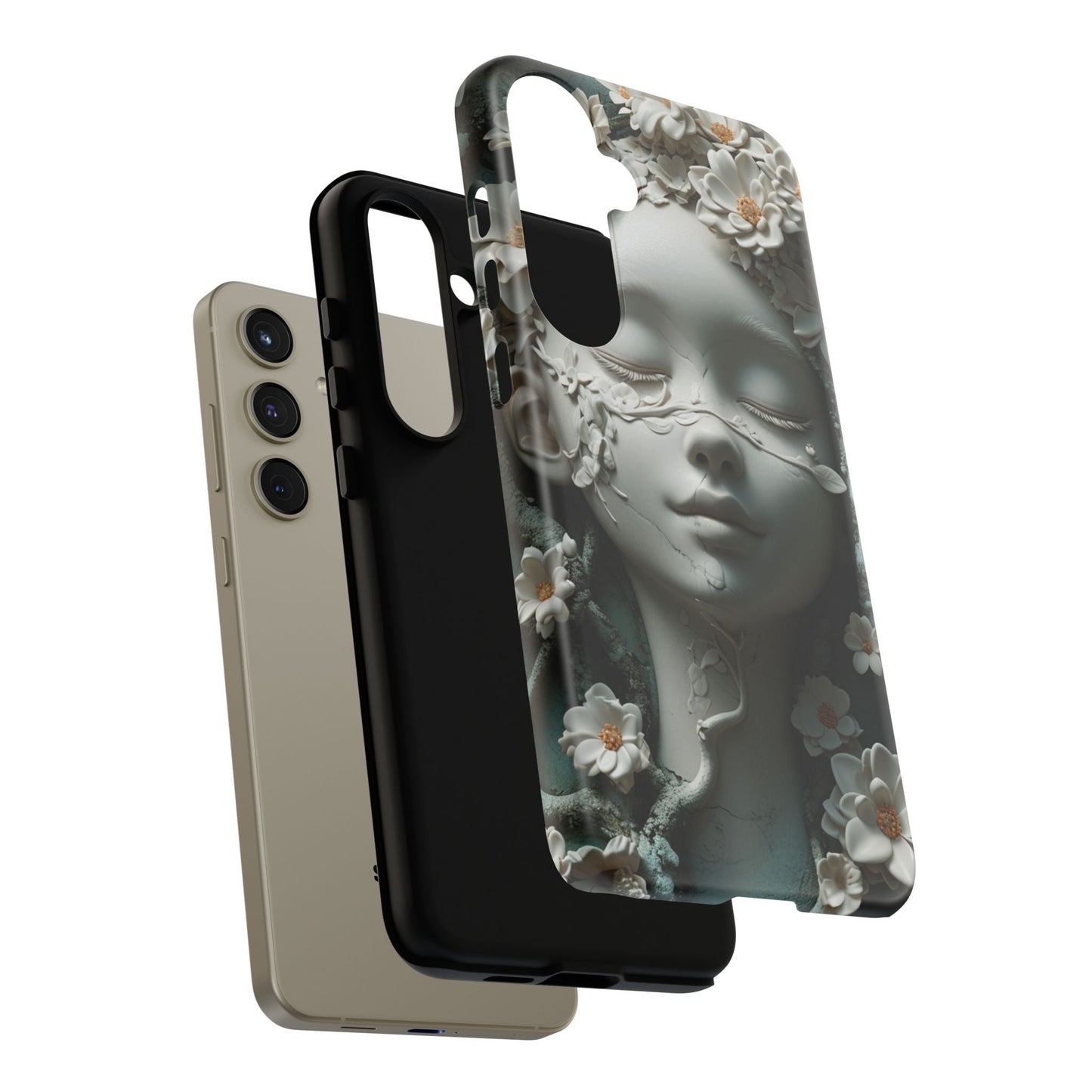 Coquette Statue & Florals Phone Case - Serene Beauty for Your Device - Ethereal Elegance - Marble Princess and Flowers - iPhones and Samsung - BOGO Cases