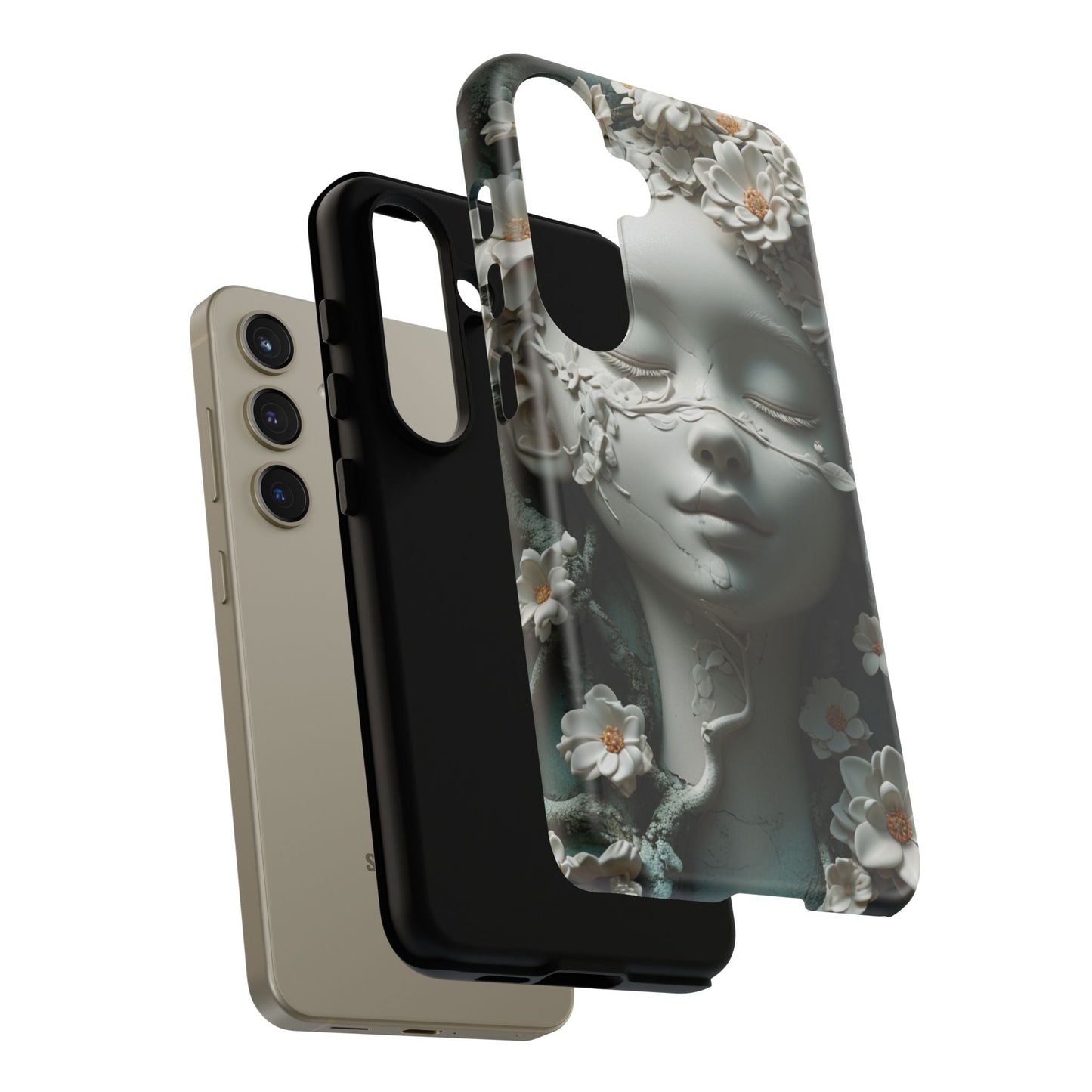 Coquette Statue & Florals Phone Case - Serene Beauty for Your Device - Ethereal Elegance - Marble Princess and Flowers - iPhones and Samsung - BOGO Cases