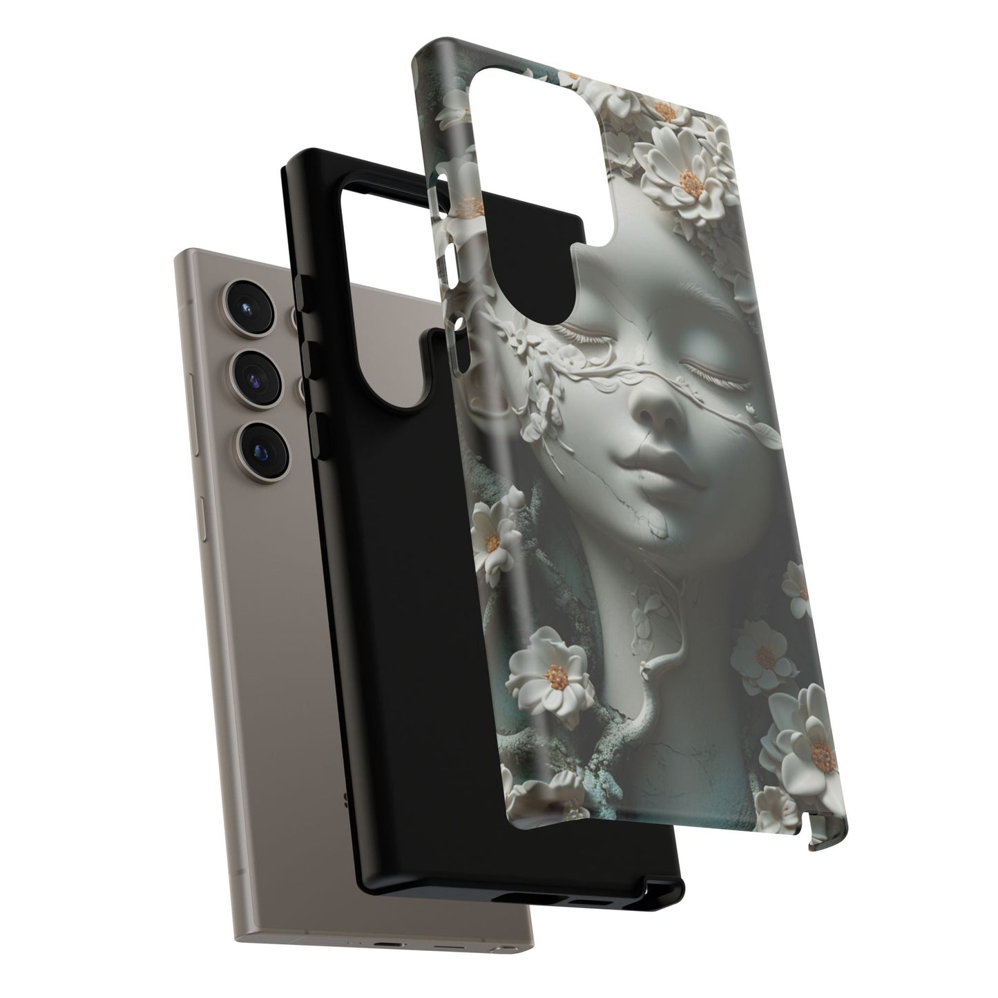 Coquette Statue & Florals Phone Case - Serene Beauty for Your Device - Ethereal Elegance - Marble Princess and Flowers - iPhones and Samsung - BOGO Cases