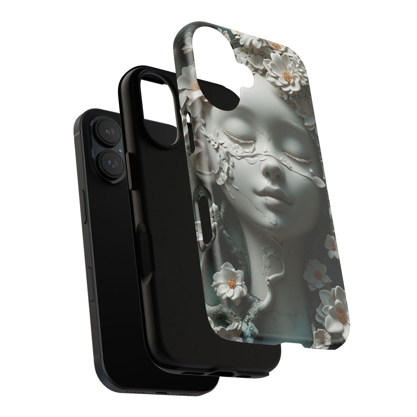 Coquette Statue & Florals Phone Case - Serene Beauty for Your Device - Ethereal Elegance - Marble Princess and Flowers - iPhones and Samsung - BOGO Cases