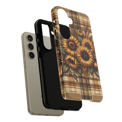 Country Sunflower Phone Case - Harvest Hues - Vintage Style Sunflower Plaid - BOGO Cases