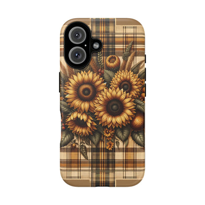 Country Sunflower Phone Case - Harvest Hues - Vintage Style Sunflower Plaid - BOGO Cases