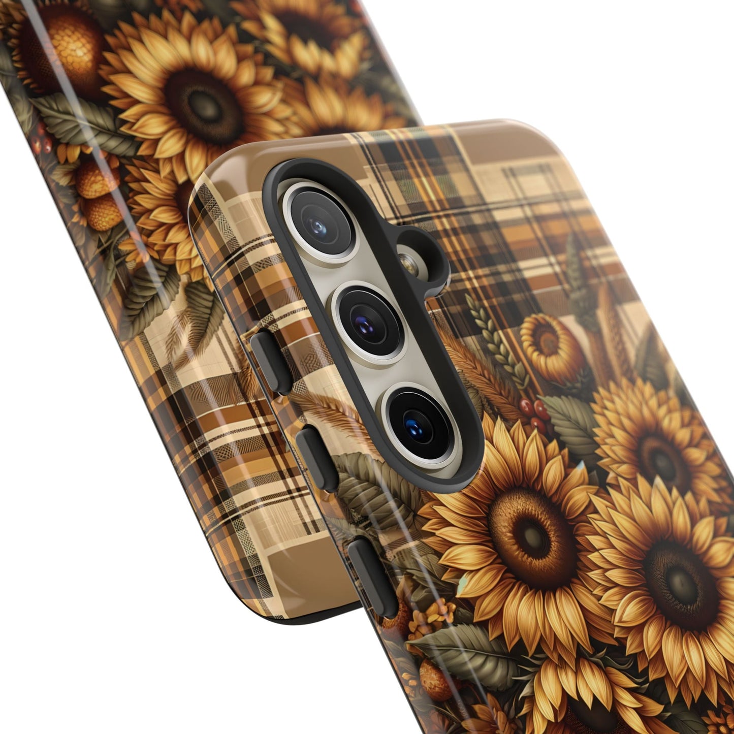 Country Sunflower Phone Case - Harvest Hues - Vintage Style Sunflower Plaid - BOGO Cases