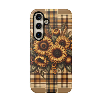 Country Sunflower Phone Case - Harvest Hues - Vintage Style Sunflower Plaid - BOGO Cases