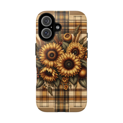 Country Sunflower Phone Case - Harvest Hues - Vintage Style Sunflower Plaid - BOGO Cases