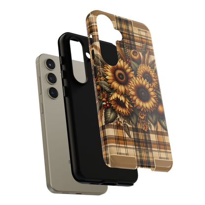 Country Sunflower Phone Case - Harvest Hues - Vintage Style Sunflower Plaid - BOGO Cases