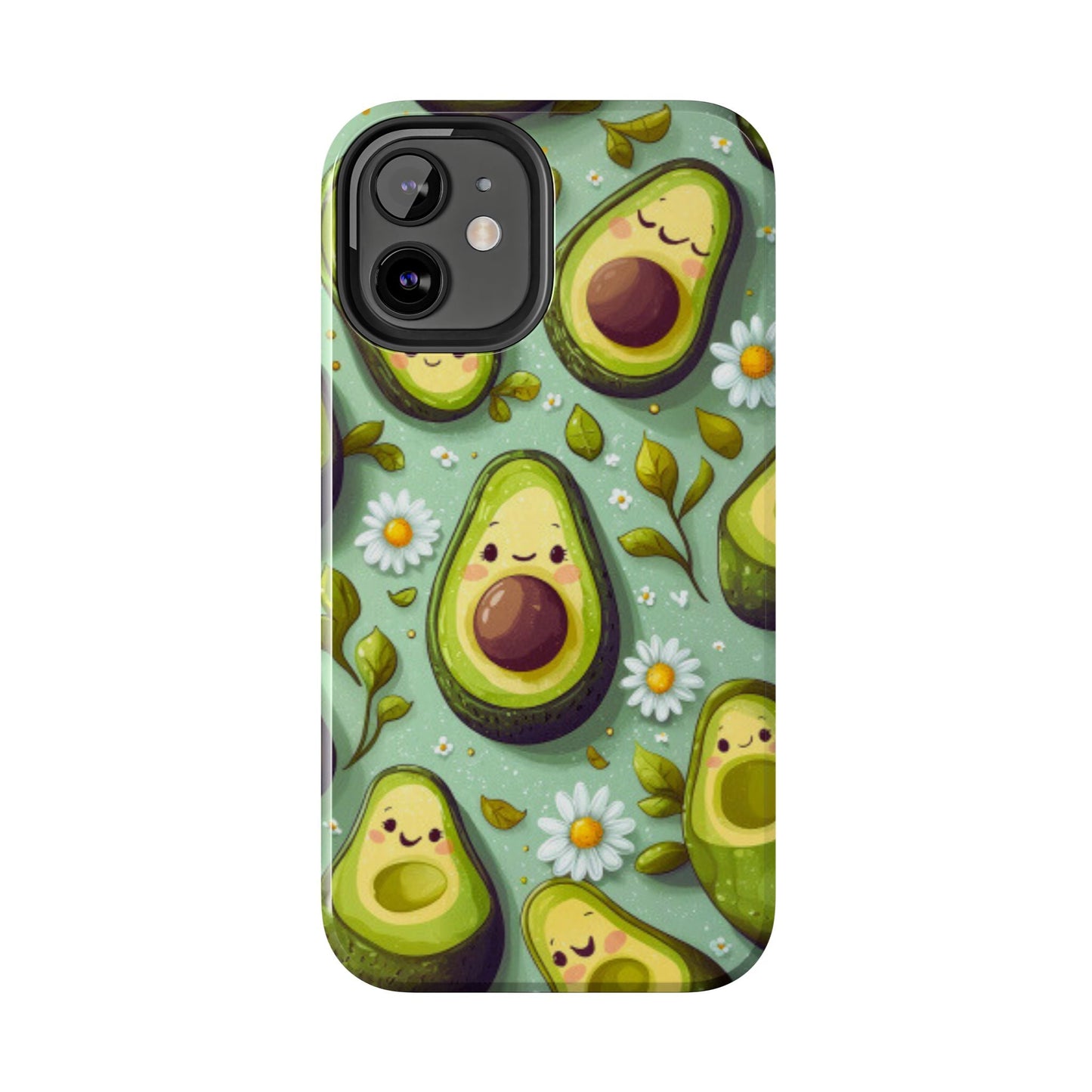 Cute Avocado iPhone Case – Adorable Kawaii Avocados with Daisies, Shock - Resistant - BOGO Cases