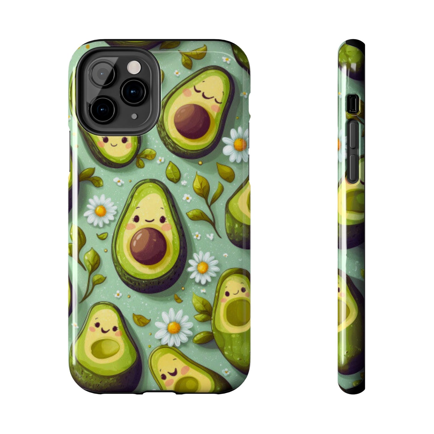 Cute Avocado iPhone Case – Adorable Kawaii Avocados with Daisies, Shock - Resistant - BOGO Cases