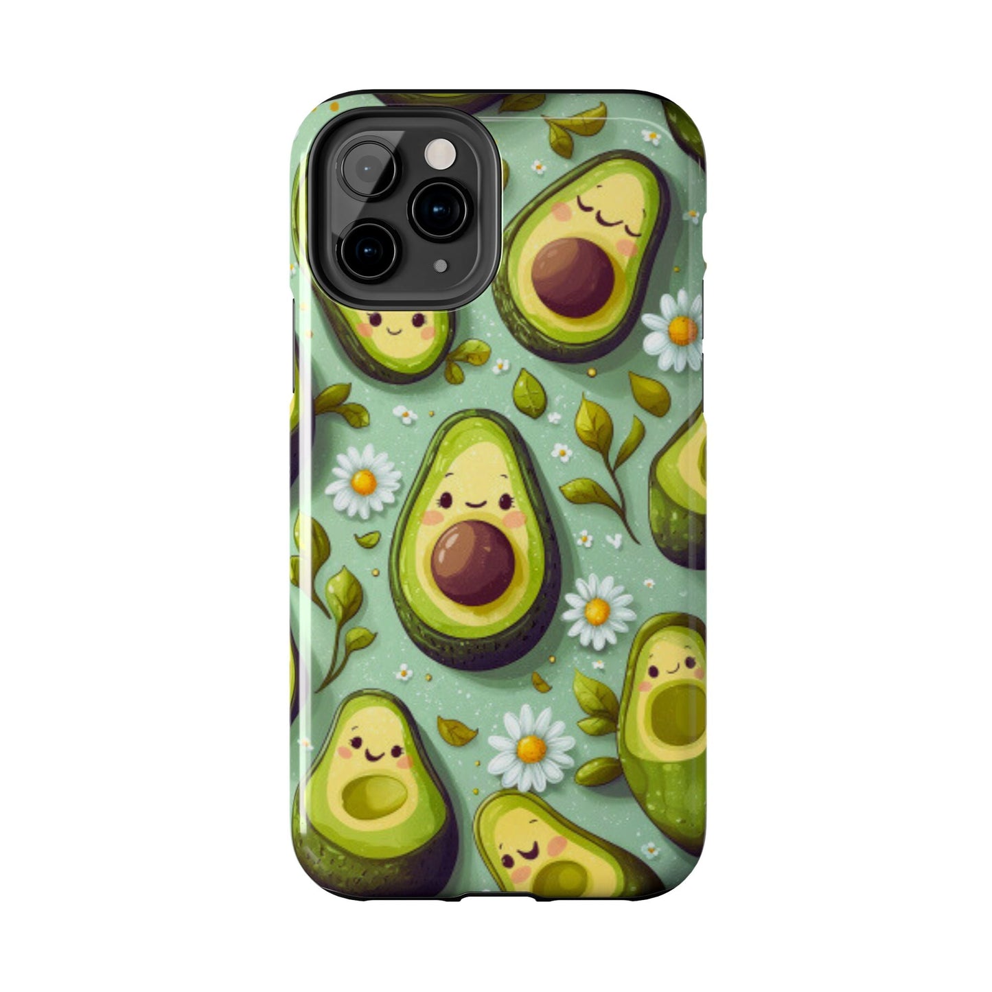 Cute Avocado iPhone Case – Adorable Kawaii Avocados with Daisies, Shock - Resistant - BOGO Cases