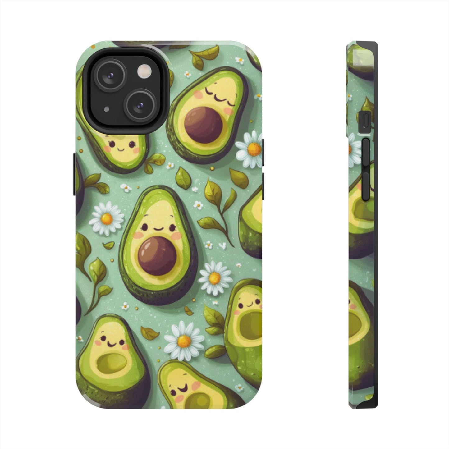 Cute Avocado iPhone Case – Adorable Kawaii Avocados with Daisies, Shock - Resistant - BOGO Cases