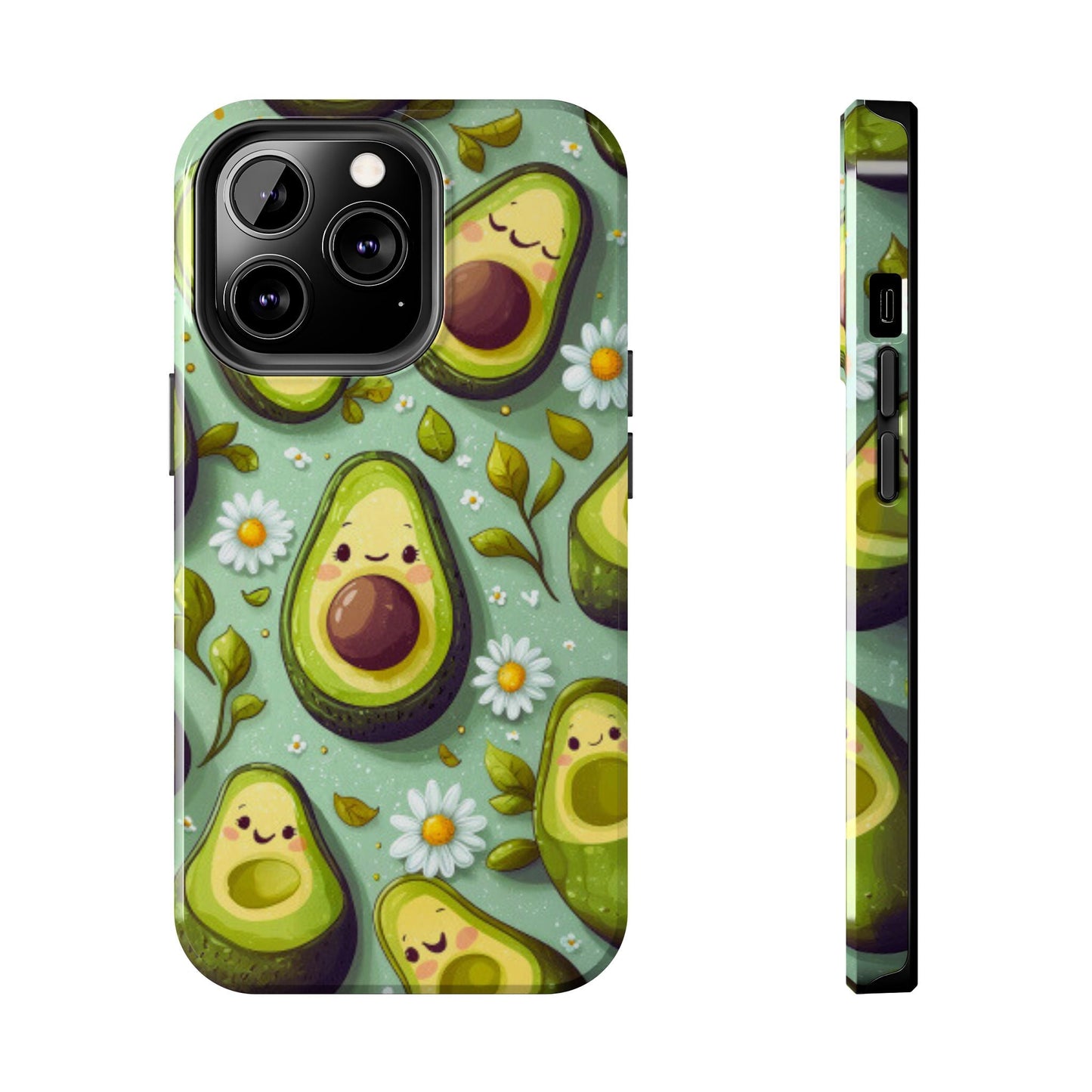 Cute Avocado iPhone Case – Adorable Kawaii Avocados with Daisies, Shock - Resistant - BOGO Cases