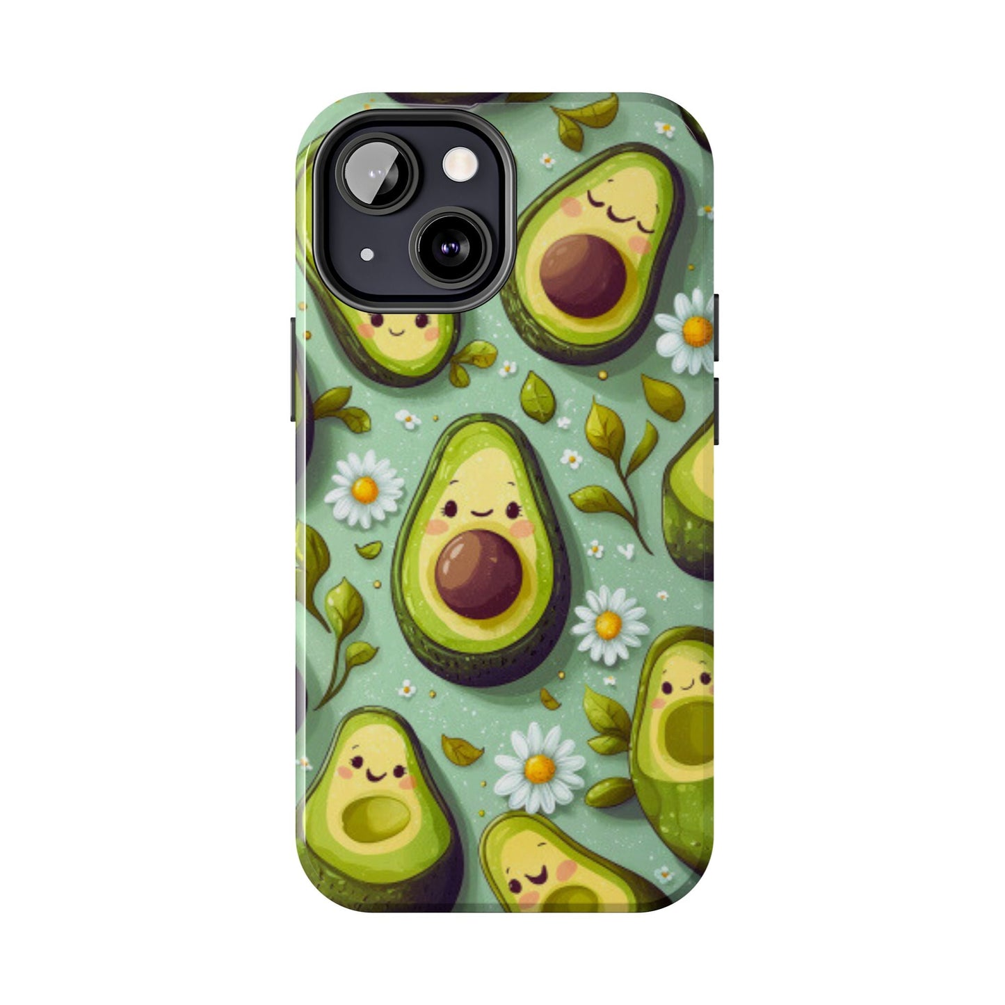 Cute Avocado iPhone Case – Adorable Kawaii Avocados with Daisies, Shock - Resistant - BOGO Cases