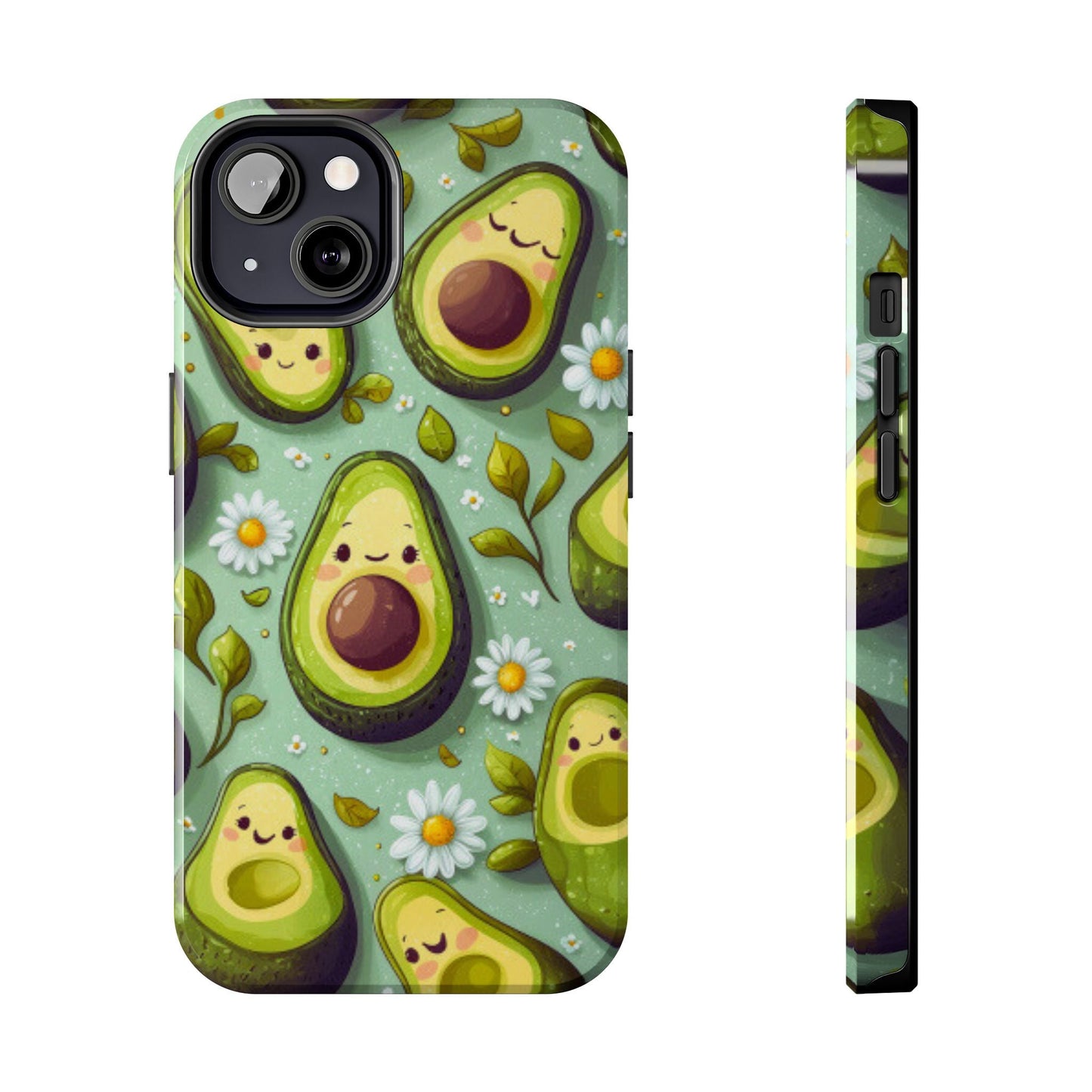 Cute Avocado iPhone Case – Adorable Kawaii Avocados with Daisies, Shock - Resistant - BOGO Cases