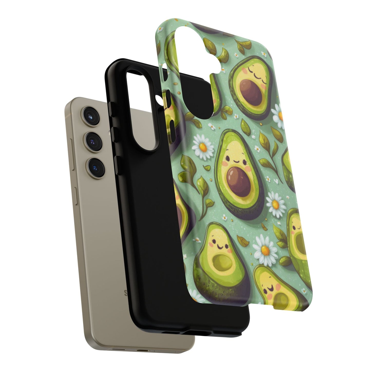 Cute Avocado Samsung Galaxy Case – Adorable Kawaii Avocados with Daisies, Shock - Resistant - BOGO Cases