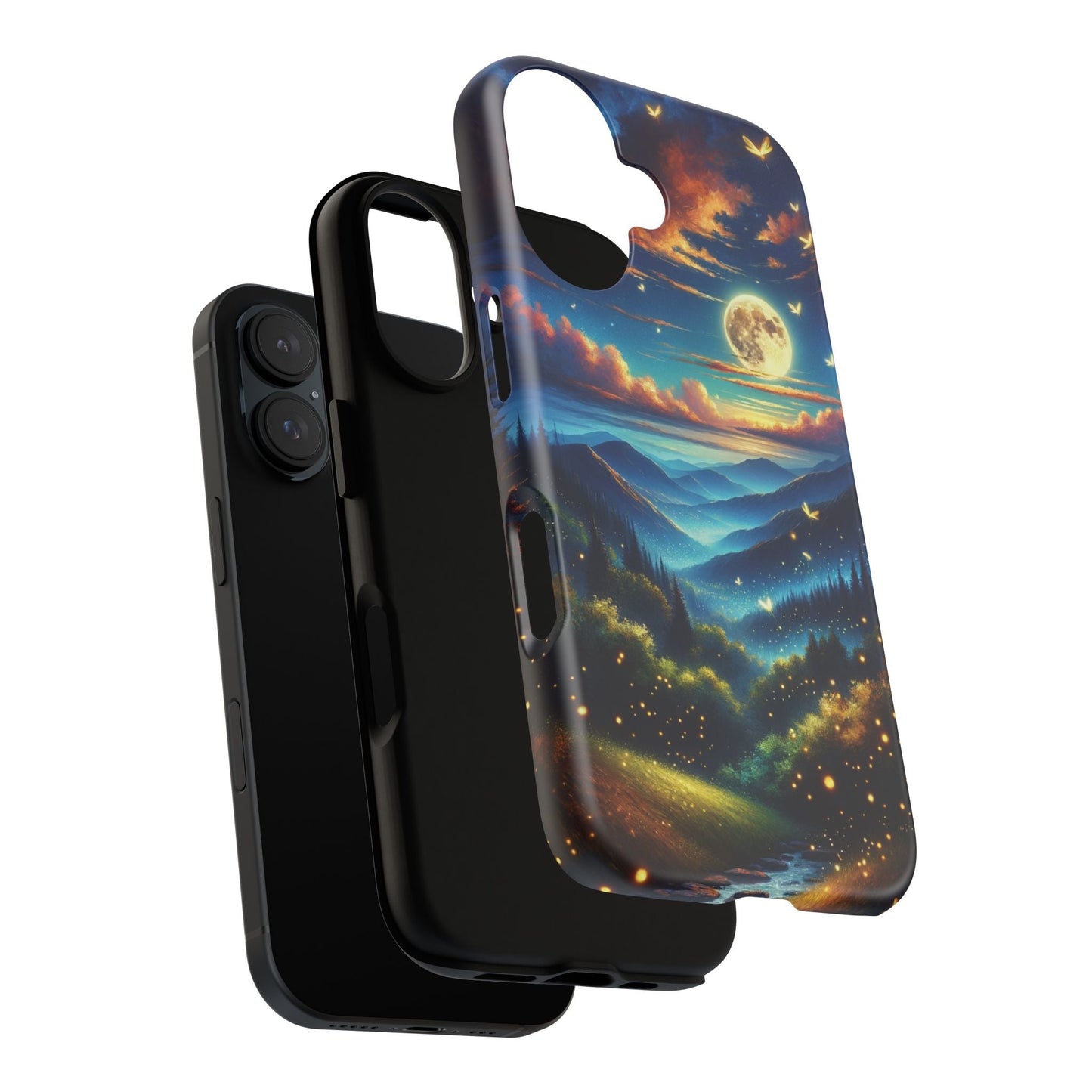 Cute Fireflies iPhone Case - Enchanting Firefly Waltz Under Full Moon - Tree Dance iPhone Case for Models 15, 14, 13, 12, 11, X, XR, XS, & 8 - BOGO Cases