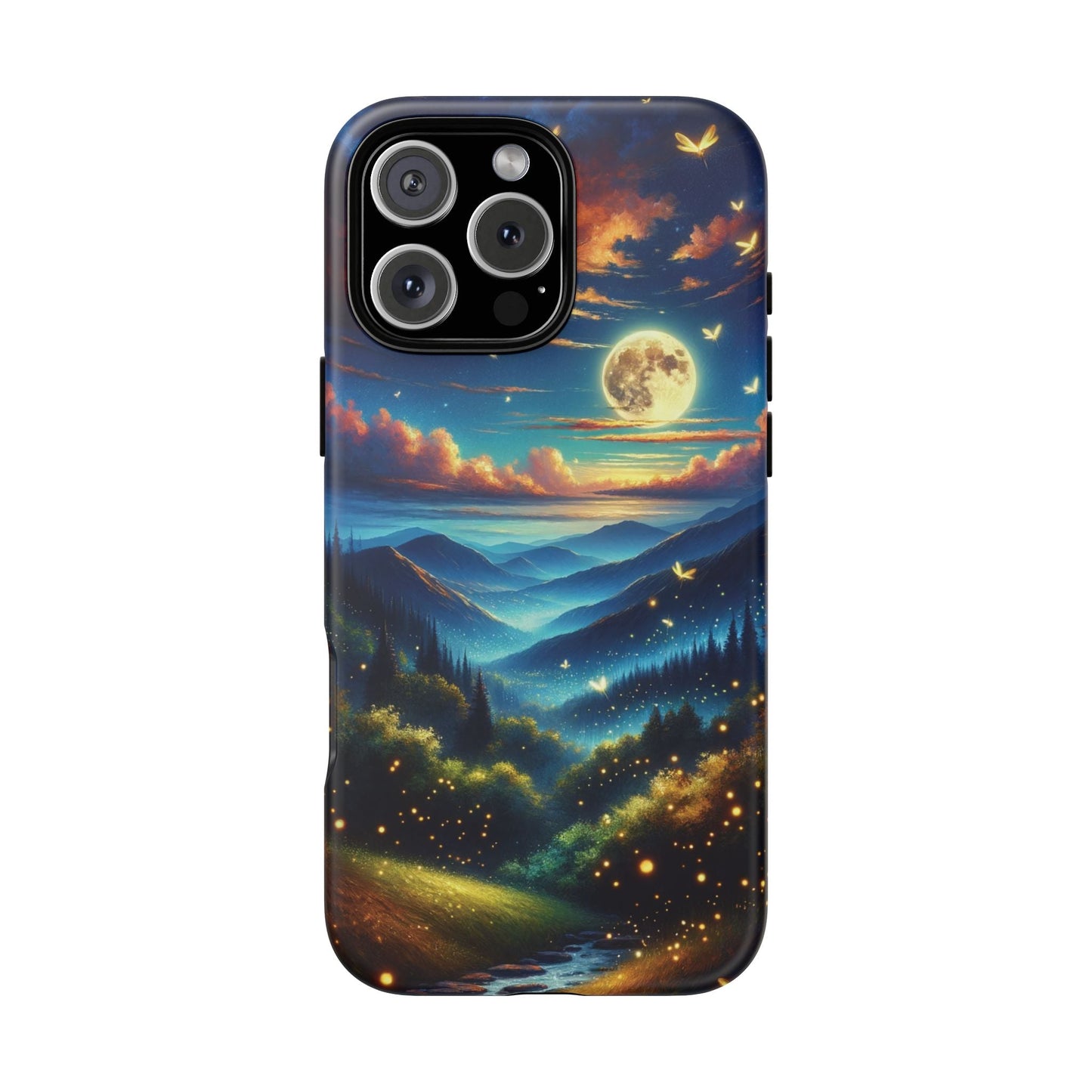 Cute Fireflies iPhone Case - Enchanting Firefly Waltz Under Full Moon - Tree Dance iPhone Case for Models 15, 14, 13, 12, 11, X, XR, XS, & 8 - BOGO Cases