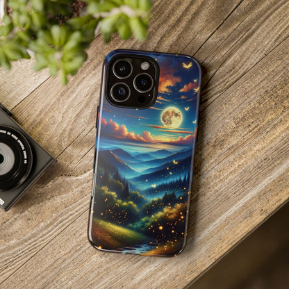 Cute Fireflies iPhone Case - Enchanting Firefly Waltz Under Full Moon - Tree Dance iPhone Case for Models 15, 14, 13, 12, 11, X, XR, XS, & 8 - BOGO Cases