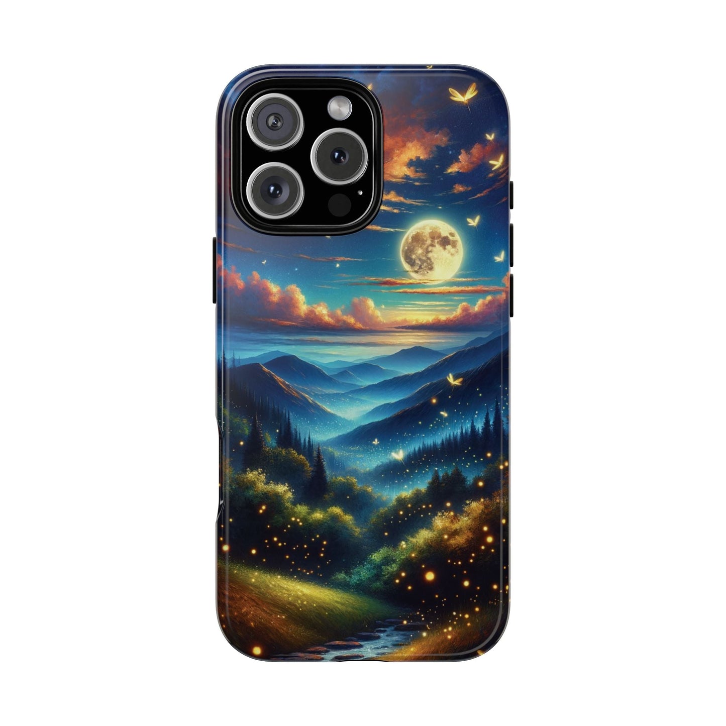 Cute Fireflies iPhone Case - Enchanting Firefly Waltz Under Full Moon - Tree Dance iPhone Case for Models 15, 14, 13, 12, 11, X, XR, XS, & 8 - BOGO Cases