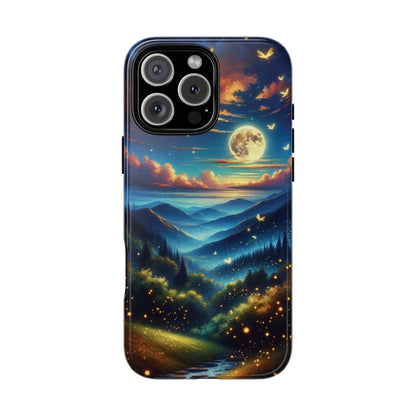 Cute Fireflies iPhone Case - Enchanting Firefly Waltz Under Full Moon - Tree Dance iPhone Case for Models 15, 14, 13, 12, 11, X, XR, XS, & 8 - BOGO Cases