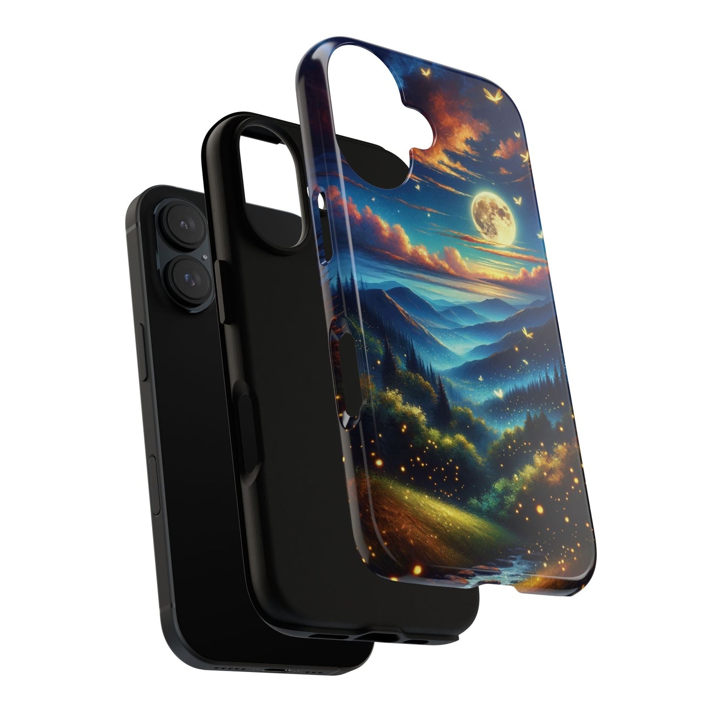 Cute Fireflies iPhone Case - Enchanting Firefly Waltz Under Full Moon - Tree Dance iPhone Case for Models 15, 14, 13, 12, 11, X, XR, XS, & 8 - BOGO Cases