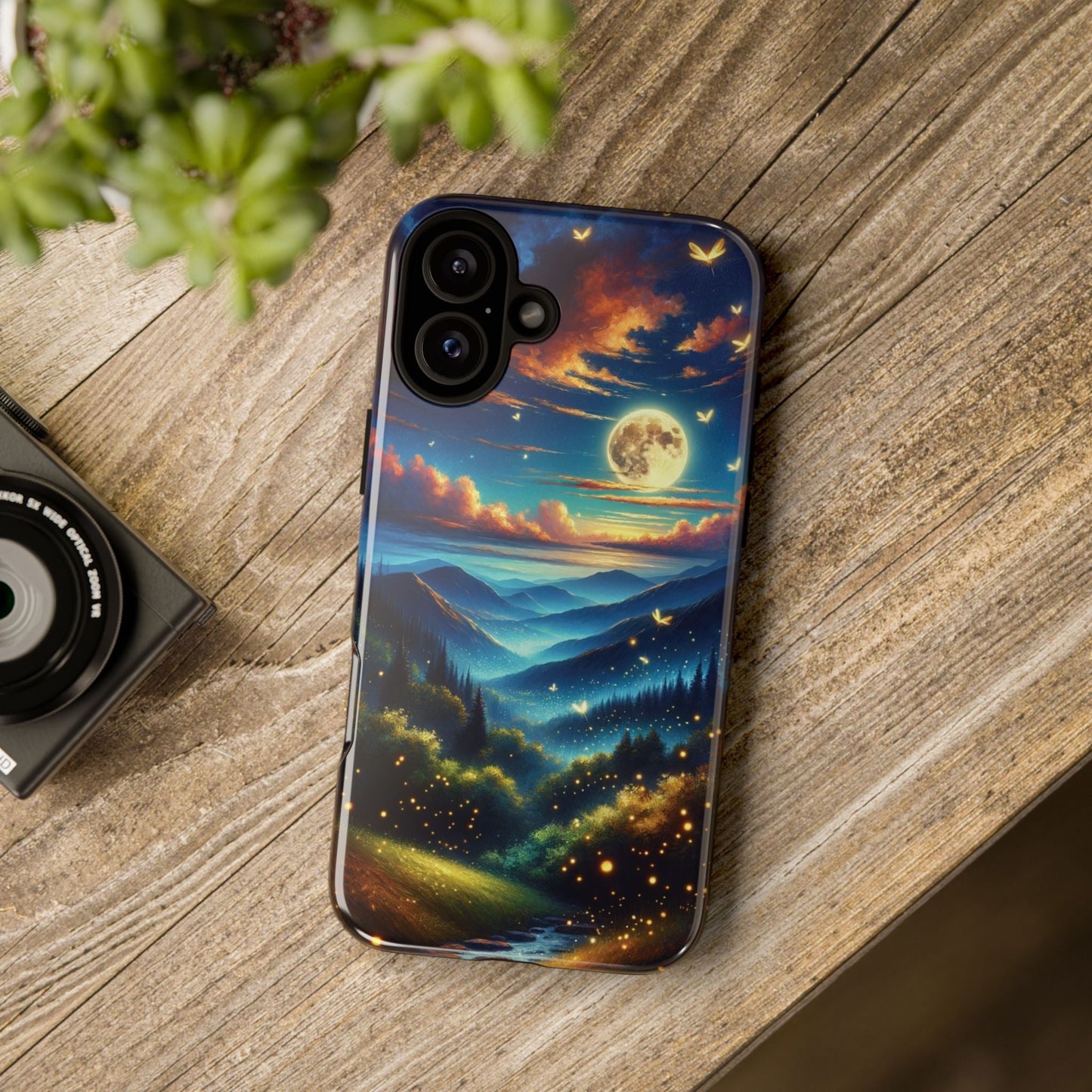 Cute Fireflies iPhone Case - Enchanting Firefly Waltz Under Full Moon - Tree Dance iPhone Case for Models 15, 14, 13, 12, 11, X, XR, XS, & 8 - BOGO Cases