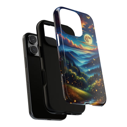 Cute Fireflies iPhone Case - Enchanting Firefly Waltz Under Full Moon - Tree Dance iPhone Case for Models 15, 14, 13, 12, 11, X, XR, XS, & 8 - BOGO Cases