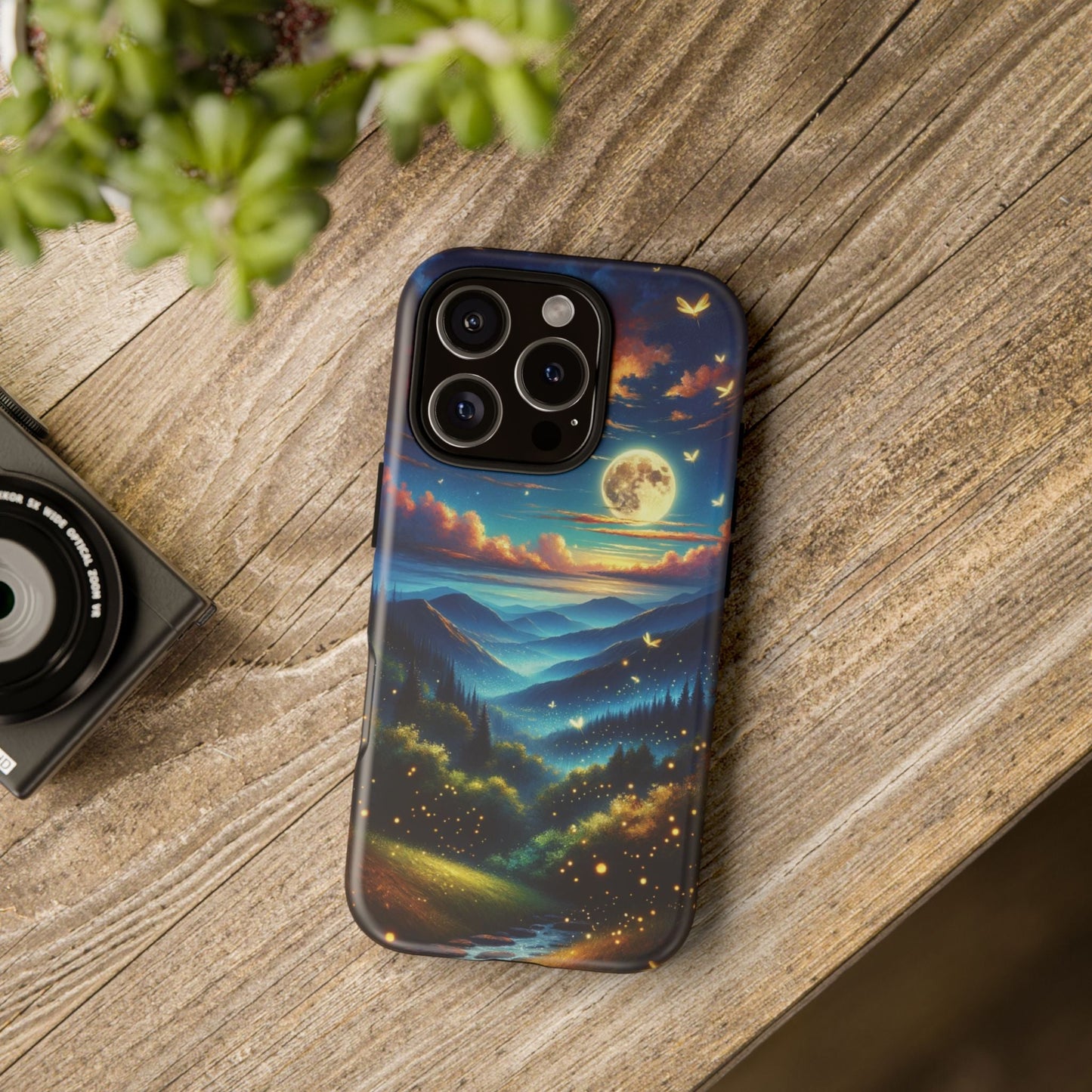 Cute Fireflies iPhone Case - Enchanting Firefly Waltz Under Full Moon - Tree Dance iPhone Case for Models 15, 14, 13, 12, 11, X, XR, XS, & 8 - BOGO Cases