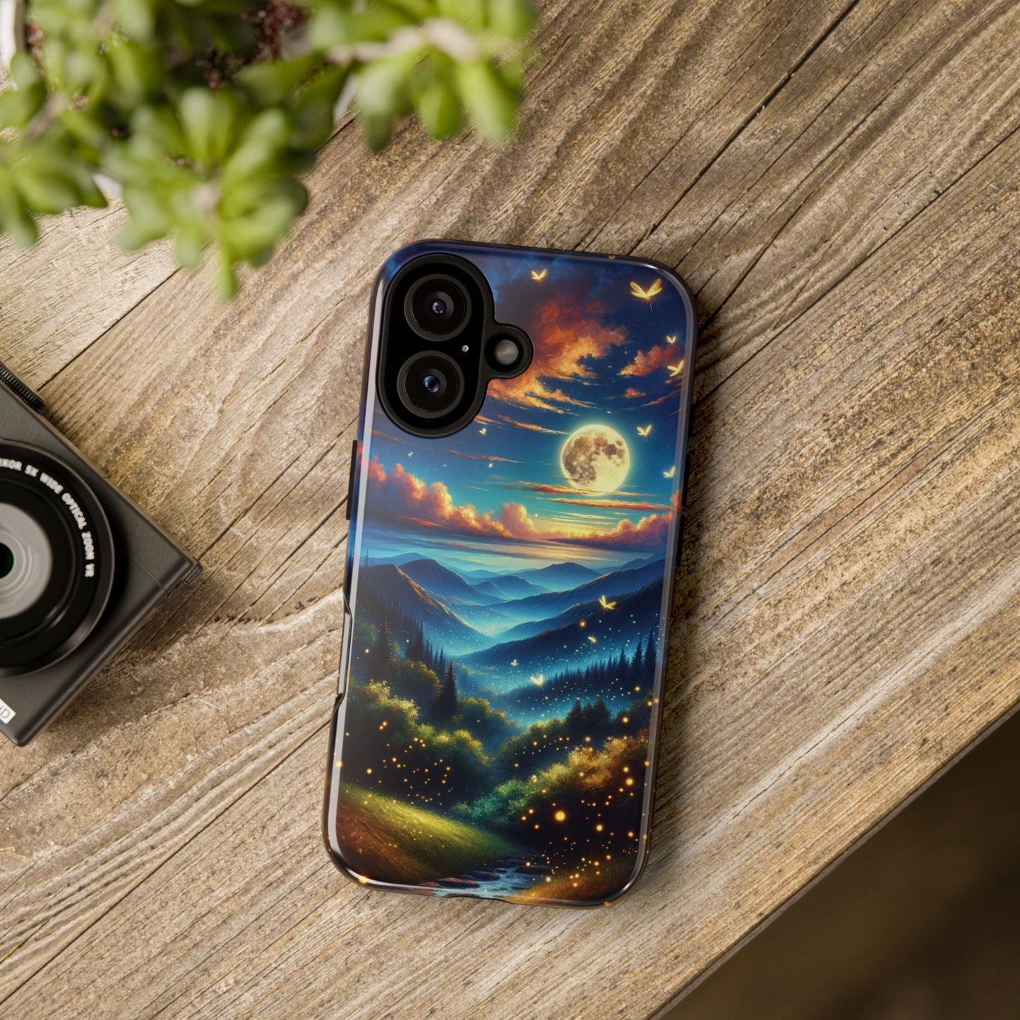 Cute Fireflies iPhone Case - Enchanting Firefly Waltz Under Full Moon - Tree Dance iPhone Case for Models 15, 14, 13, 12, 11, X, XR, XS, & 8 - BOGO Cases