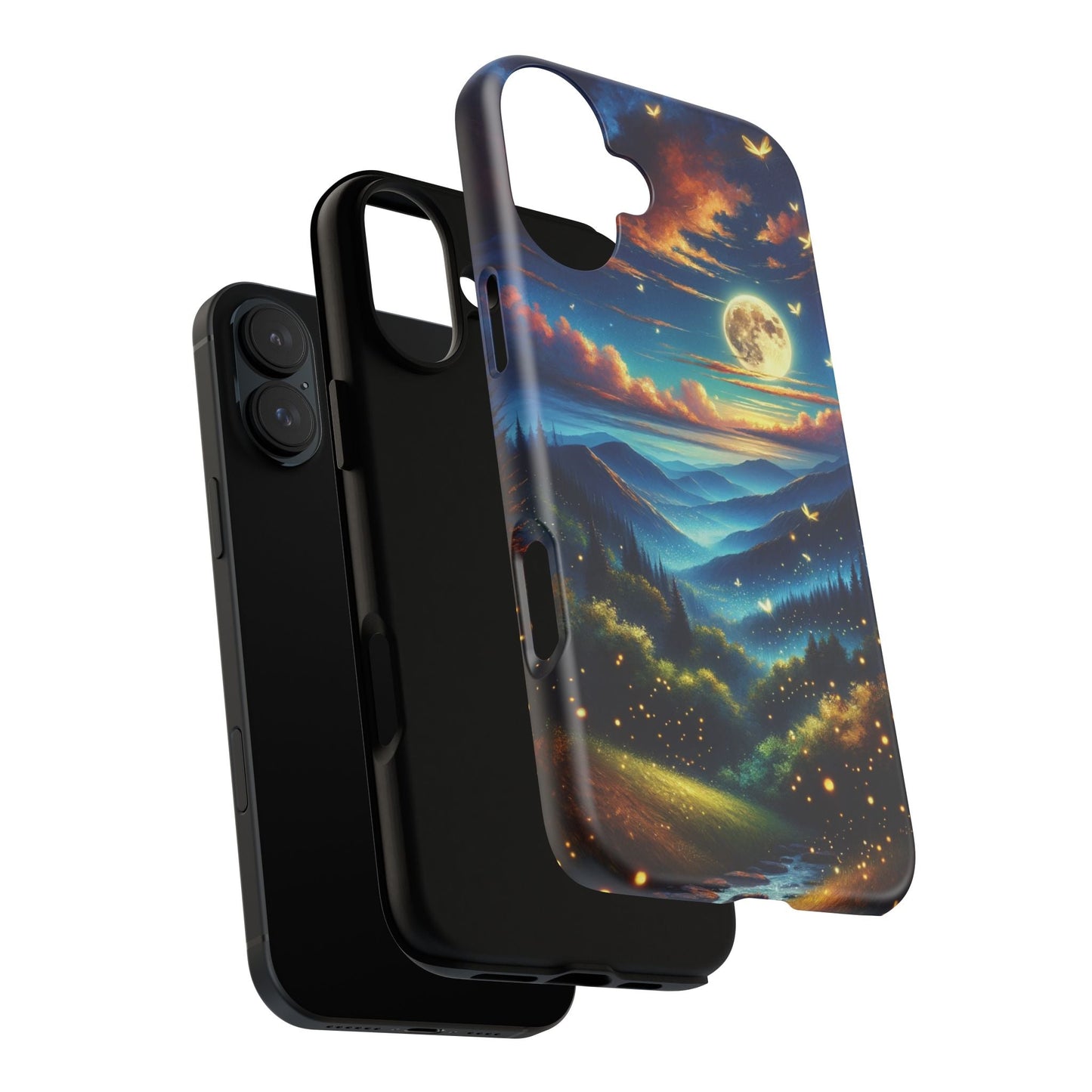 Cute Fireflies iPhone Case - Enchanting Firefly Waltz Under Full Moon - Tree Dance iPhone Case for Models 15, 14, 13, 12, 11, X, XR, XS, & 8 - BOGO Cases