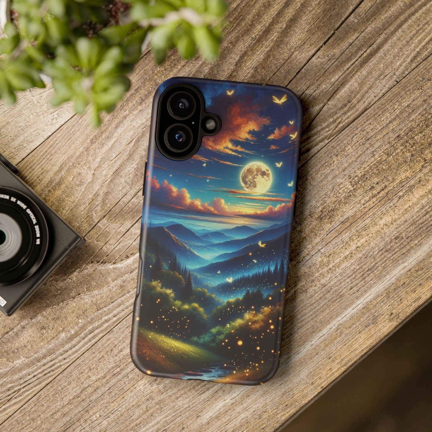 Cute Fireflies iPhone Case - Enchanting Firefly Waltz Under Full Moon - Tree Dance iPhone Case for Models 15, 14, 13, 12, 11, X, XR, XS, & 8 - BOGO Cases