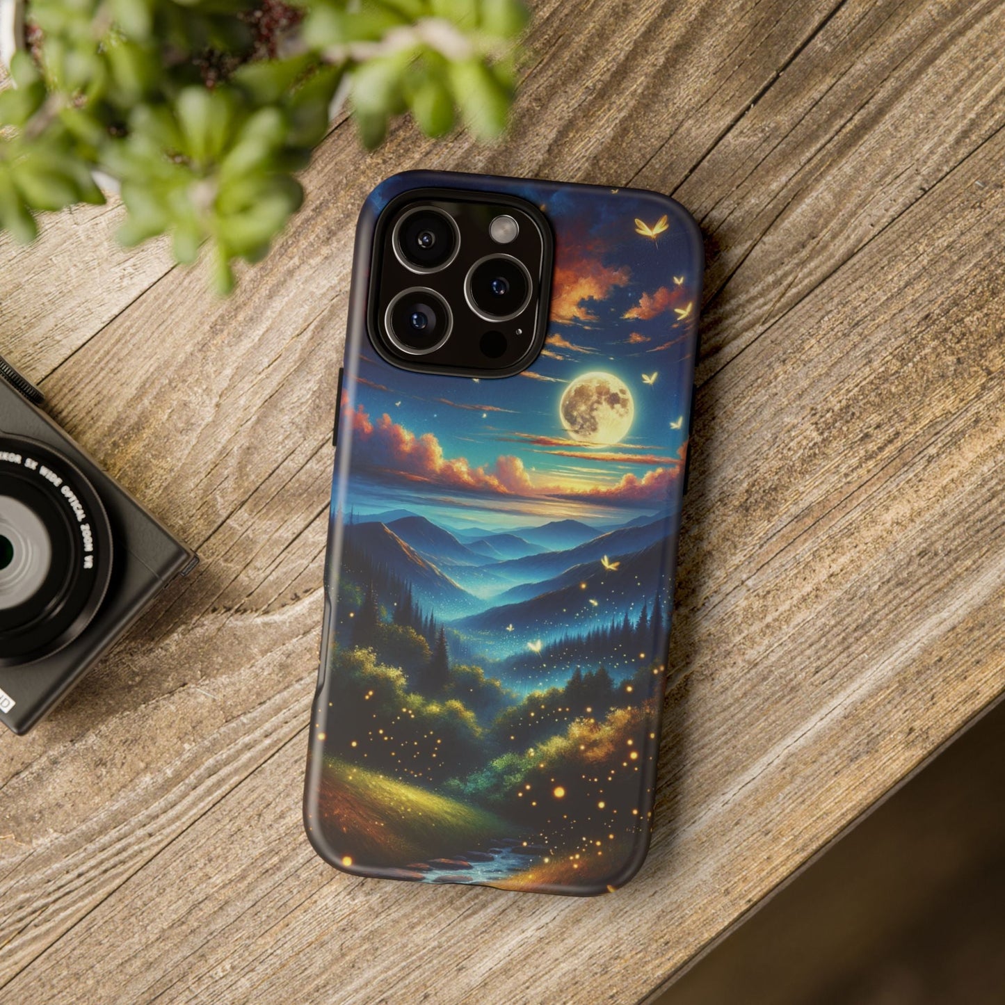 Cute Fireflies iPhone Case - Enchanting Firefly Waltz Under Full Moon - Tree Dance iPhone Case for Models 15, 14, 13, 12, 11, X, XR, XS, & 8 - BOGO Cases